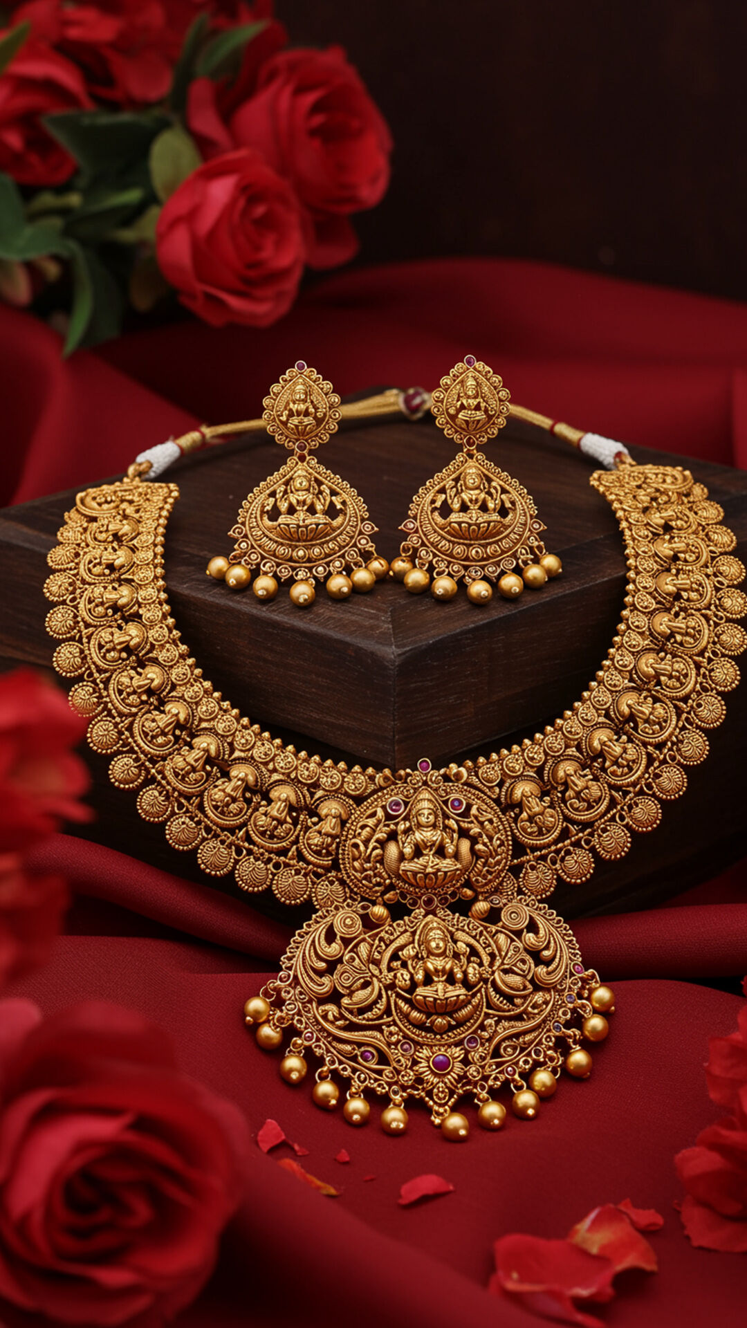 beautiful temple necklace and earrings for sangeet ceremony